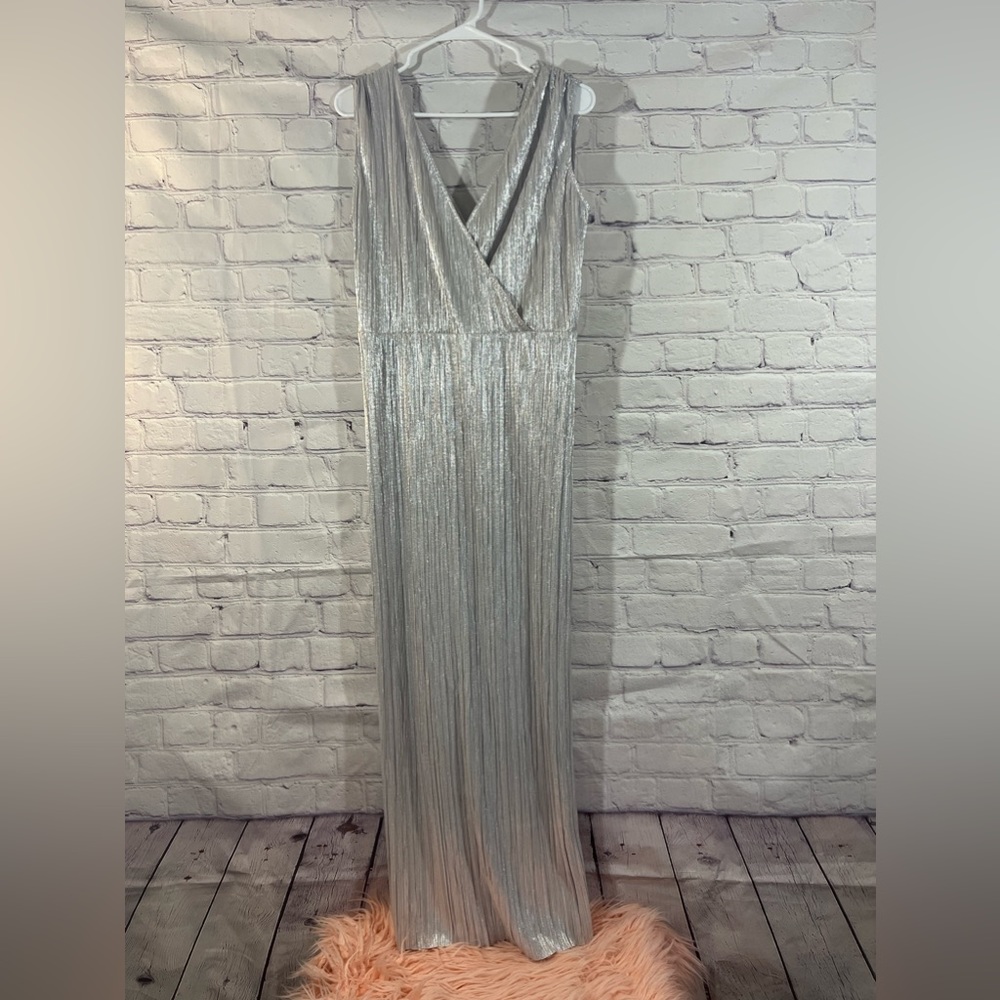 SLNY Chrome V-neck Long Dress